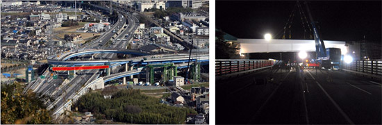 京都縦貫自動車道の橋梁の桁架設