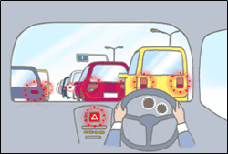 事故防止のため、ハザードランプ等を点灯し、後続車に合図をお願いします。