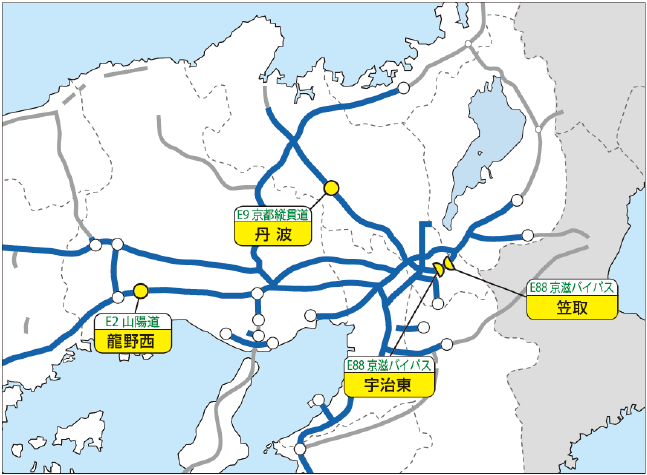 新たにETC専用料金所となる4料金所の位置図