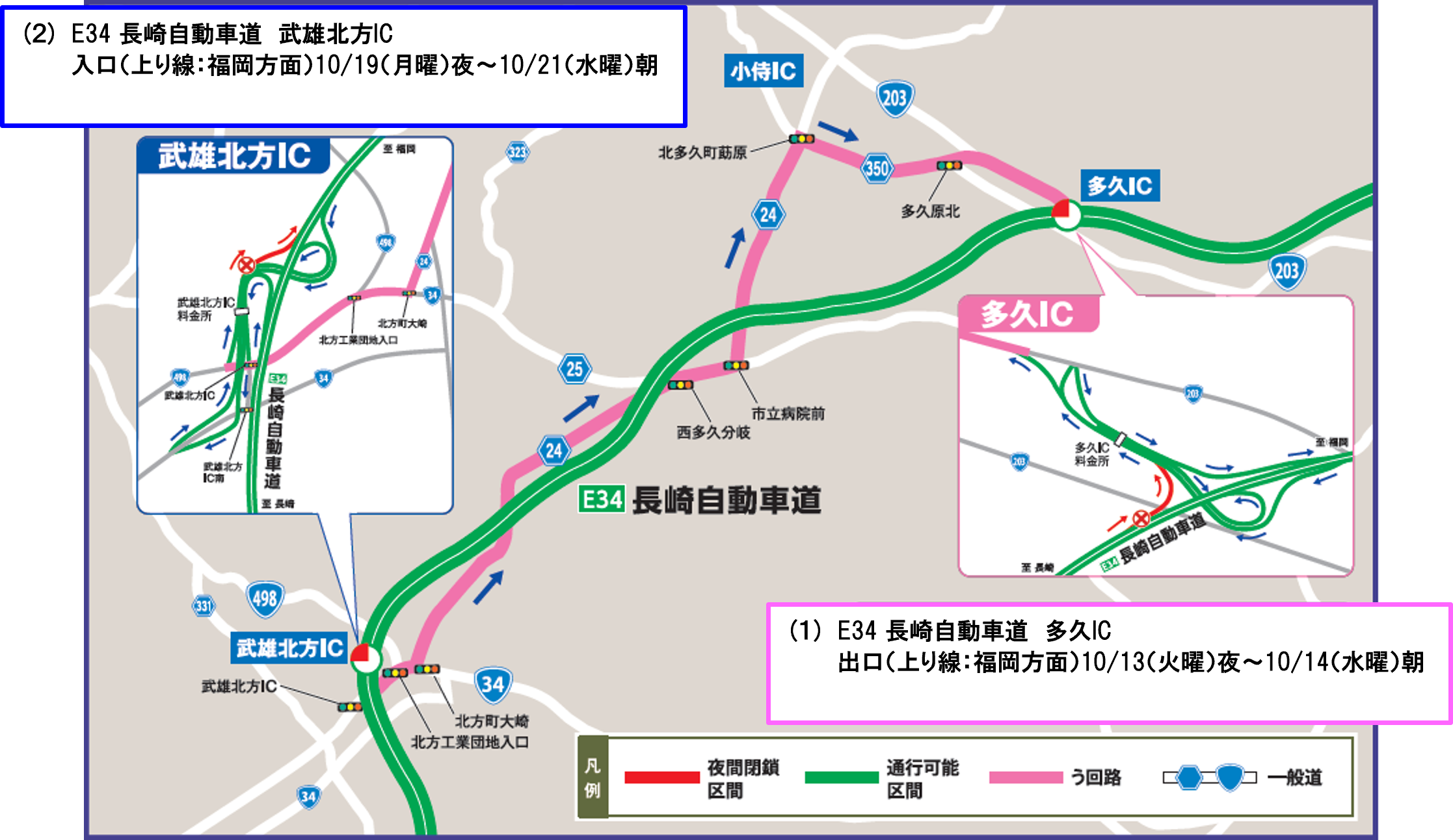 E34長崎自動車道 多久IC出口（上り線：福岡方面）、 武雄北方IC入口