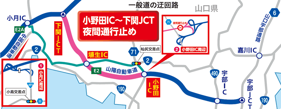 一般道を利用した迂回ルート・所要時間