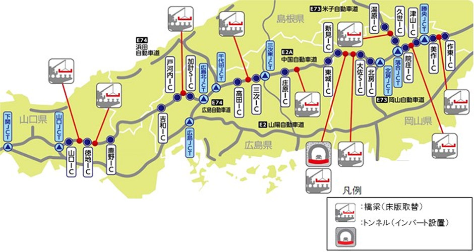 昼夜連続対面通行規制を実施する区間