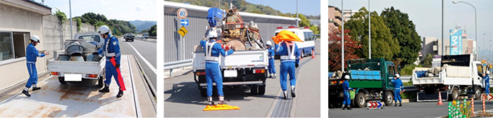 積荷の立て直し　積荷の固定　積荷の積み替え