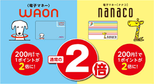 招福！　安心・お得なキャッシュレス決済　「WAONとnanacoはポイント2倍！」