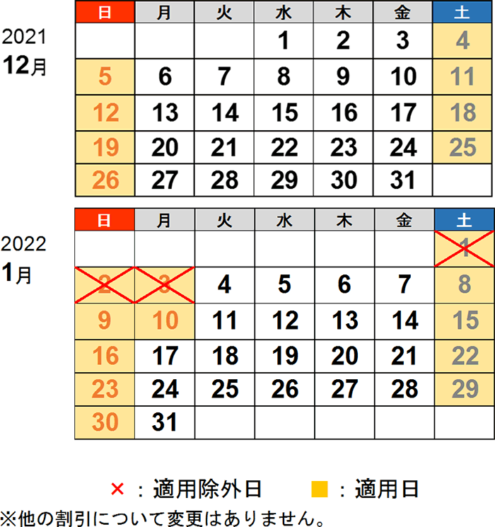 2021年7月11日までの休日割引適用日