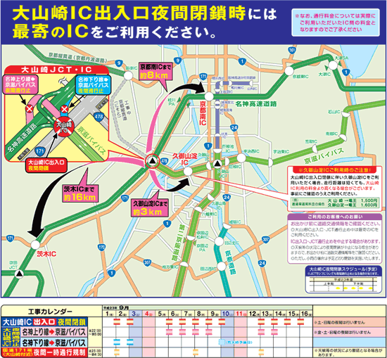 大山崎IC夜間閉鎖時の最寄ICのご案内