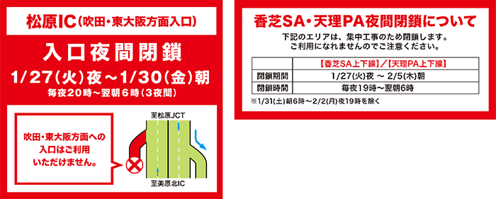 松原IC夜間閉鎖の案内図