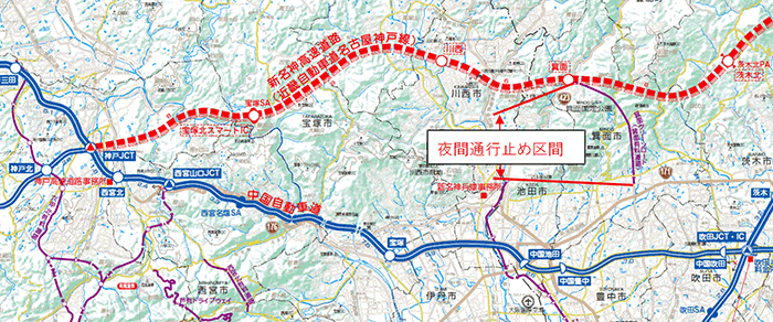 箕面有料道路通行止め位置図