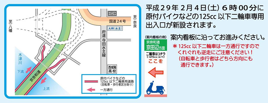 125cc以下二輪車専用道路の出入口の開通日時