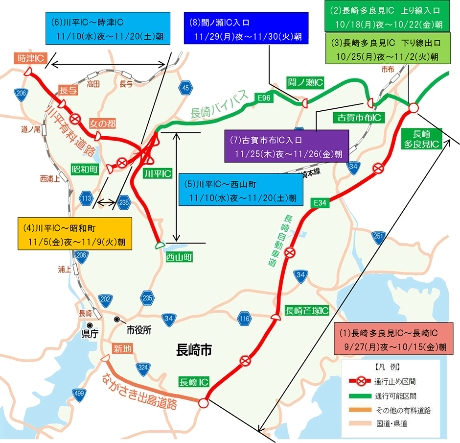 夜間通行止め・夜間閉鎖位置図