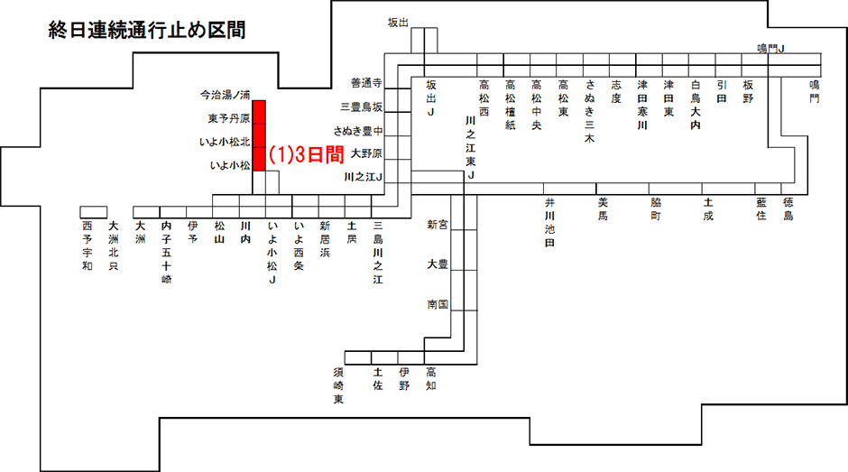 終日連続通行止め区間