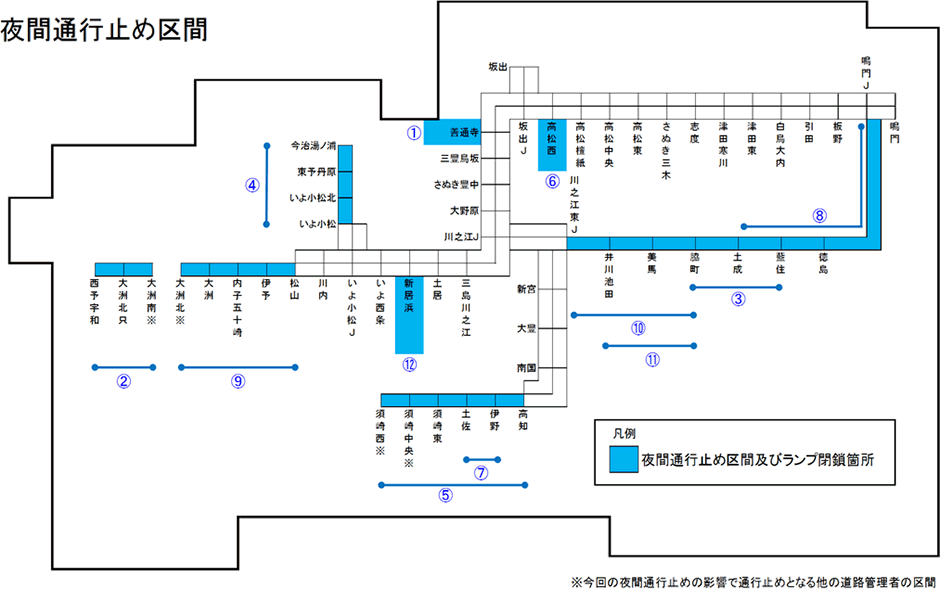 終日連続通行止め区間