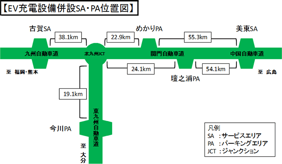 EV充電設備併設SA・PA位置図