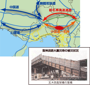 阪神淡路大震災時の被害状況　瓦木西高架橋の落橋