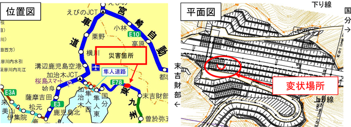 東九州自動車道末吉財部IC～国分IC間 位置図、平面図