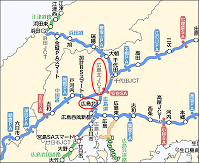 広島北JCT及び広島北IC周辺簡略地図