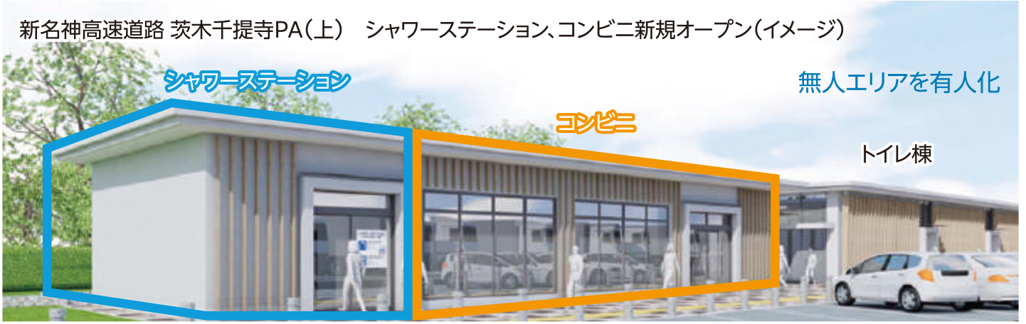 新名神高速道路 茨木千提寺PA上り線 シャワーステーション、コンビニ新規オープンイメージ