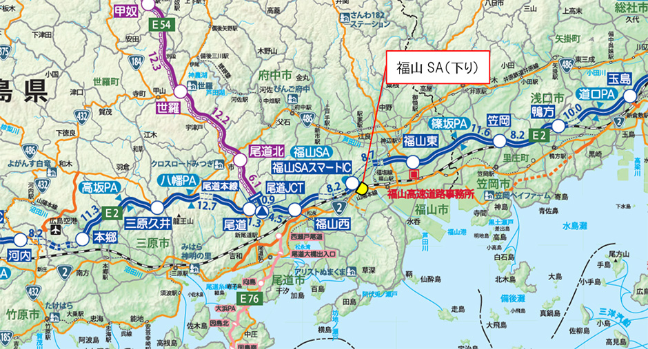 E2 山陽自動車道 福山SA（下り）位置図