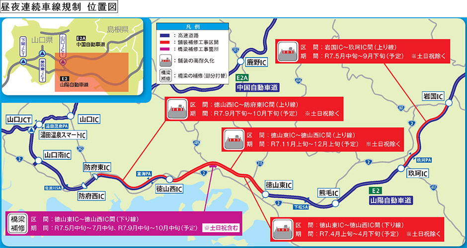 昼夜連続対面通行規制を実施する区間