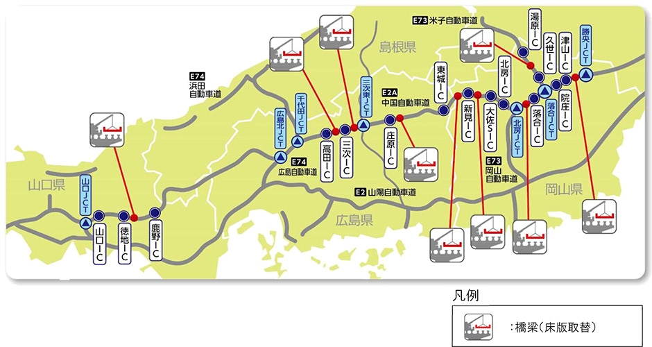 終日対面通行規制を実施する区間