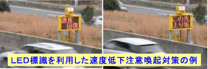 LED標識を利用した速度低下注意喚起対策の例