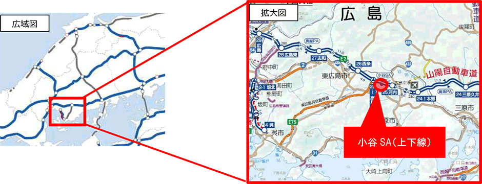 山陽自動車道小谷サービスエリア（上下線）位置図