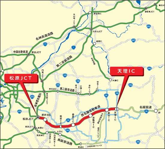 西名阪集中工事　迂回路案内図