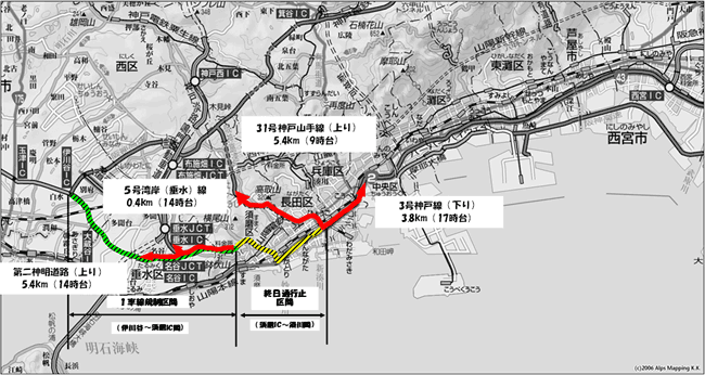 渋滞予測（阪神高速道路・第二神明道路・他の高速道路）