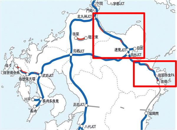 位置図　E10東九州自動車道、E97日出バイパス