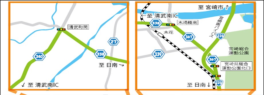 う回路案内 E78東九州自動車道（清武南IC～日南東郷IC）縮小