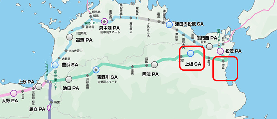 徳島自動車道　上板SA（上下線）、徳島IC