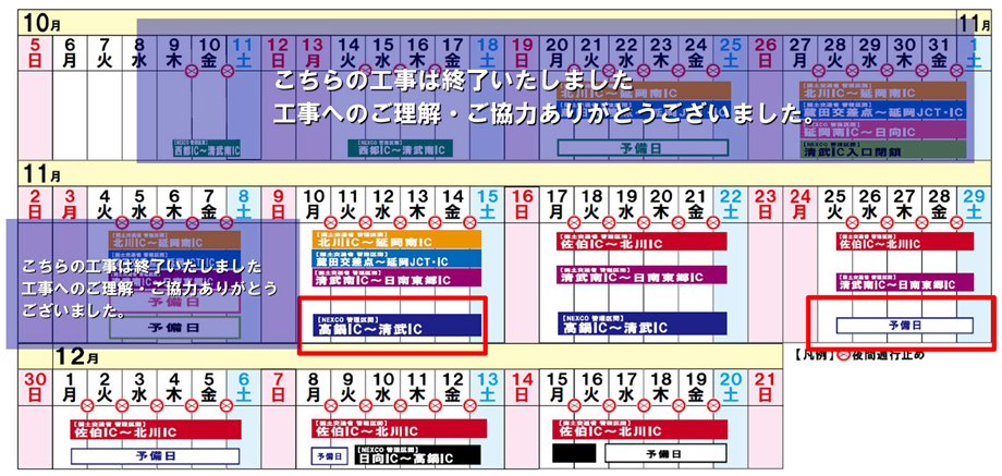 Fページ　　納期:10月23日使用 E10 東九州自動車道 高鍋IC～清武IC間の夜間通行止めにおける予備日の
