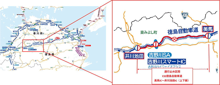 位置図（E32徳島自動車道 美馬IC～井川池田IC間）
